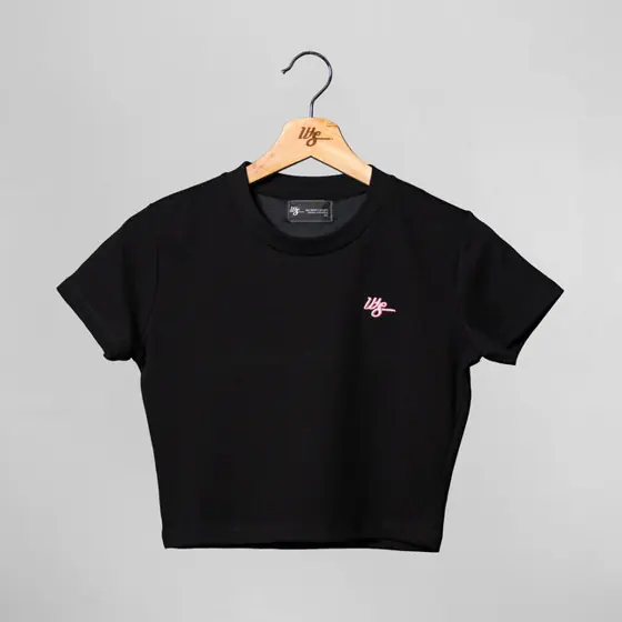 WS WMNS Small Logo Crop Top Black Pink