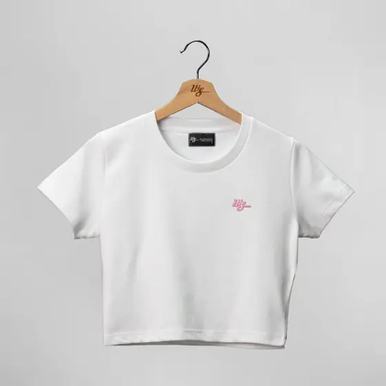 WS WMNS Small Logo Crop Top White Pink